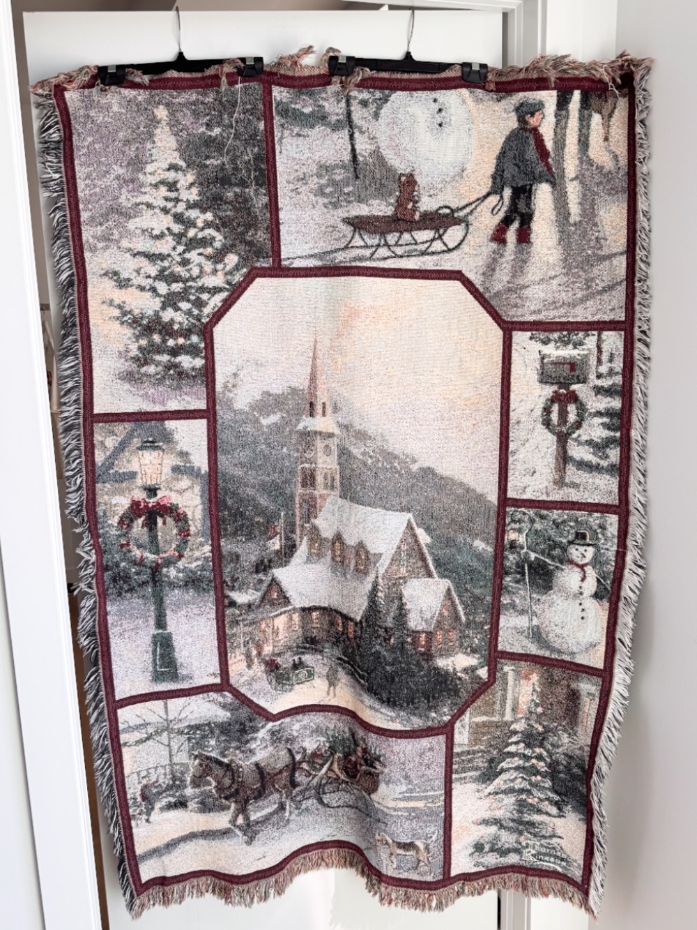 Vintage Thomas Kinkade Tapestry Throw Blanket Christmas Holiday Winter 42.5x63.5